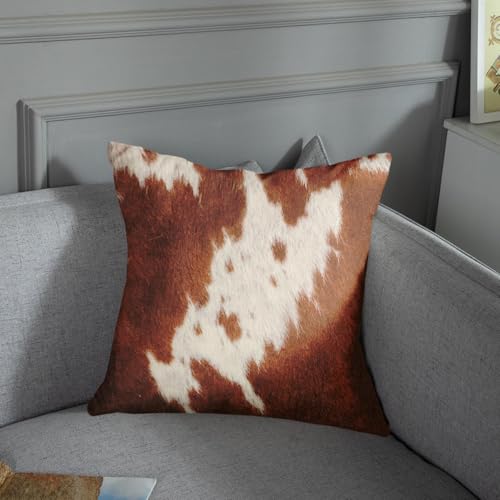 Sanwarm Throw Pillow Covers Home Decor Set of 4 Pillow Cases Decorative 18 x 18 Inches Outdoor Cushion Couch Sofa Pillowcases, Cow Brown Animal Deep - Image 5