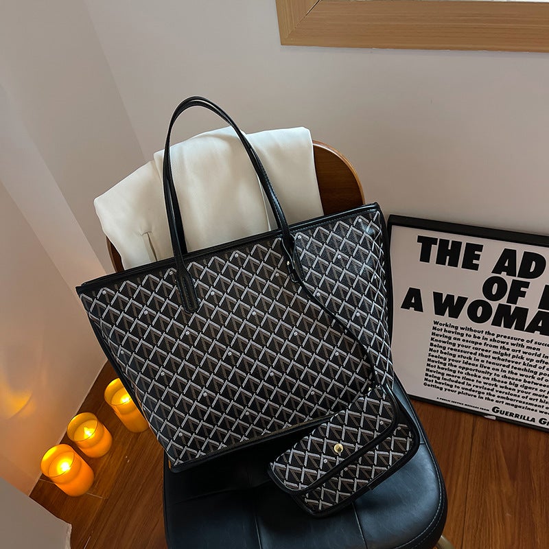Style Fashionable Dog Tooth Shopping Bag Large Capacity Tote Bag Korean Style Trendy Shoulder Handbag For Women - Image 3