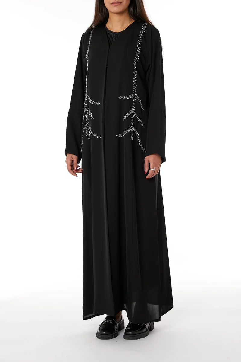 Moistreet Embroidered Open Front  Abaya