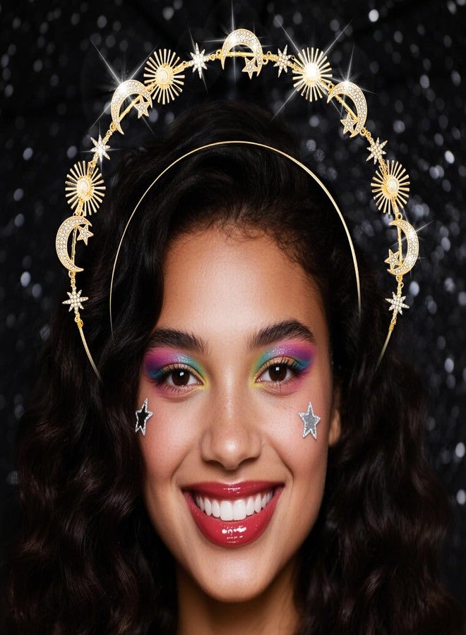 Urieo Star Halo Crown Headband Rhinestone Gold Goddess Headpiece Costume Celestial Hair Accessory for Women - Image 4