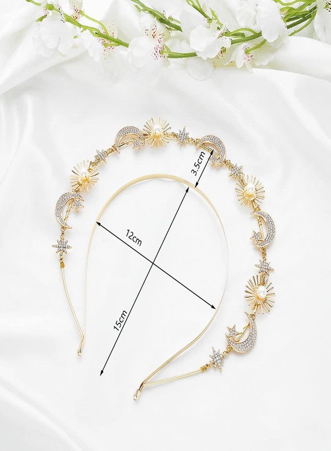 Urieo Star Halo Crown Headband Rhinestone Gold Goddess Headpiece Costume Celestial Hair Accessory for Women - Image 5