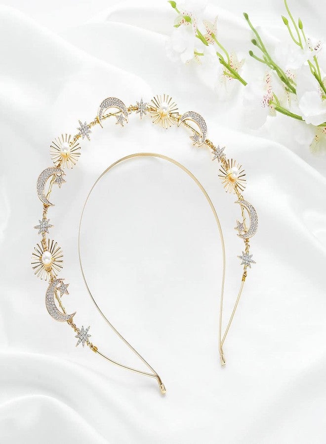 Urieo Star Halo Crown Headband Rhinestone Gold Goddess Headpiece Costume Celestial Hair Accessory for Women - Image 3