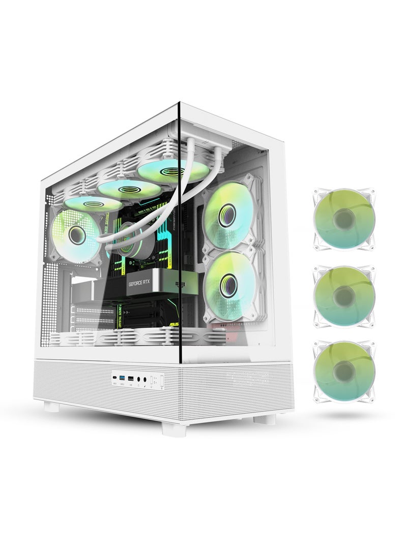 DarkFlash - Darkflash DPX90 ATX/M-ATX/M-ITX Gaming Pc case With 3 ARGB Fans, 270 Panoramic Pillarless Design, Tempered Glass Panels, Supports 360mm Radiators, USB Type-C Included Gaming Case - Image 1