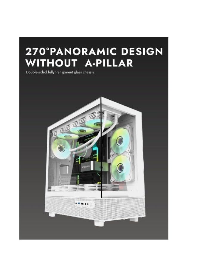 DarkFlash - Darkflash DPX90 ATX/M-ATX/M-ITX Gaming Pc case With 3 ARGB Fans, 270 Panoramic Pillarless Design, Tempered Glass Panels, Supports 360mm Radiators, USB Type-C Included Gaming Case - Image 1