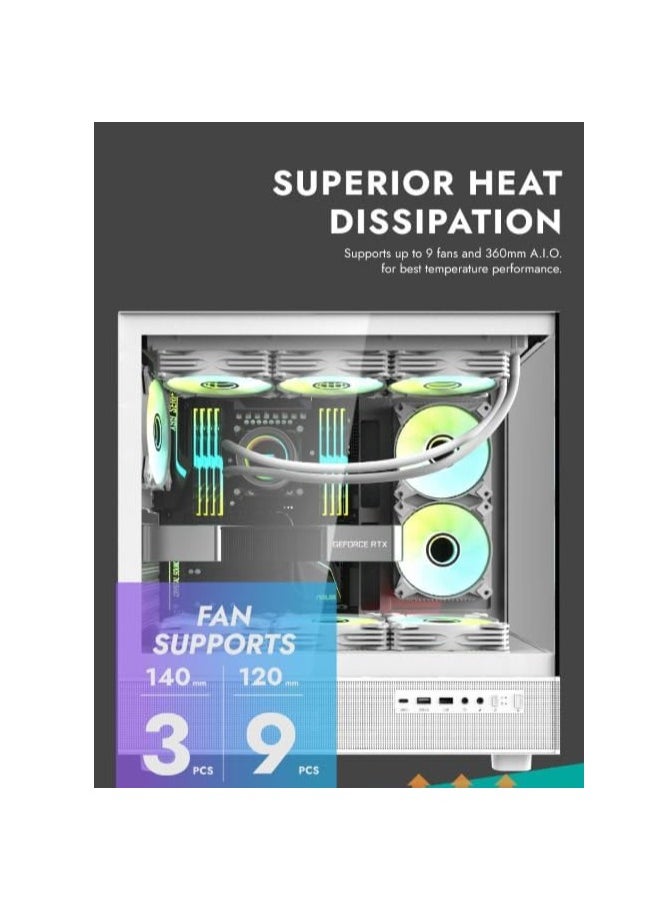 DarkFlash - Darkflash DPX90 ATX/M-ATX/M-ITX Gaming Pc case With 3 ARGB Fans, 270 Panoramic Pillarless Design, Tempered Glass Panels, Supports 360mm Radiators, USB Type-C Included Gaming Case - Image 1