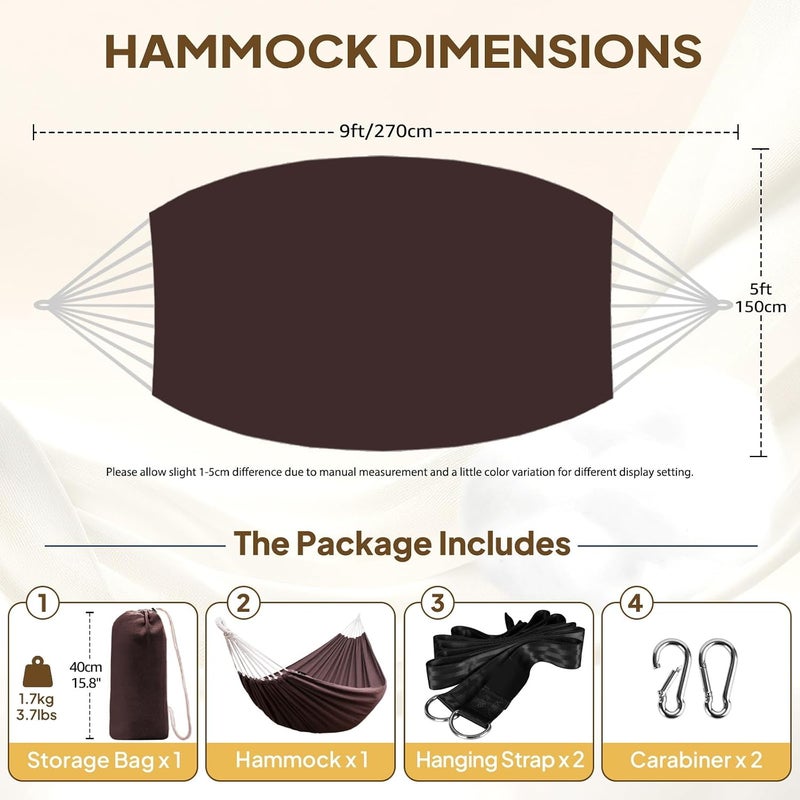 Anyoo Garden Cotton Hammock Comfortable Fabric Hammock with Tree Straps for Hanging Durable Hammock Up to 450lbs Portable Hammock with Travel Bag,Perfect for Camping Outdoor/Indoor Patio Backyard - Image 2