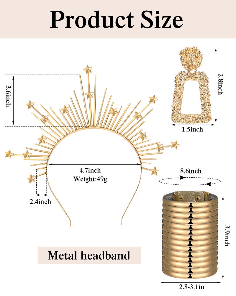 Jeere 6 Pcs Women Rhinestone Dress Gold Party Night Club African Jewelry Egypt Bracelet Earrings Mary Crown Headpiece(XL) - Image 2