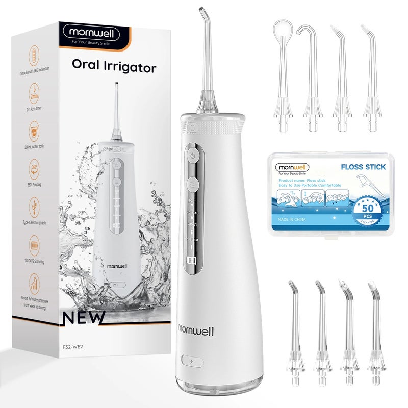 Mornwell Cordless Water Flosser With 4 Jet Tips 4 Modes 260ML Portable Rechargeable Oral Water Floss IPX7 Waterproof for Gums Care - Image 1