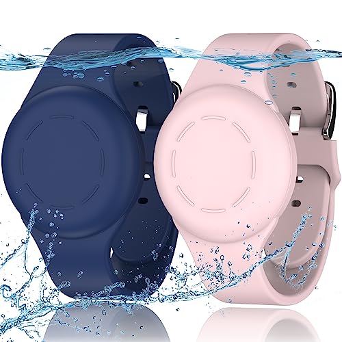 R-fun Waterproof for Air Tag Bracelets [2 Pack] Compatible with Apple Air Tag Finders with Soft Silicone,Anti Lost GPS Item Finders Case Cover,Night Blue/Pink - Image 1