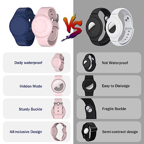 R-fun Waterproof for Air Tag Bracelets [2 Pack] Compatible with Apple Air Tag Finders with Soft Silicone,Anti Lost GPS Item Finders Case Cover,Night Blue/Pink - Image 2
