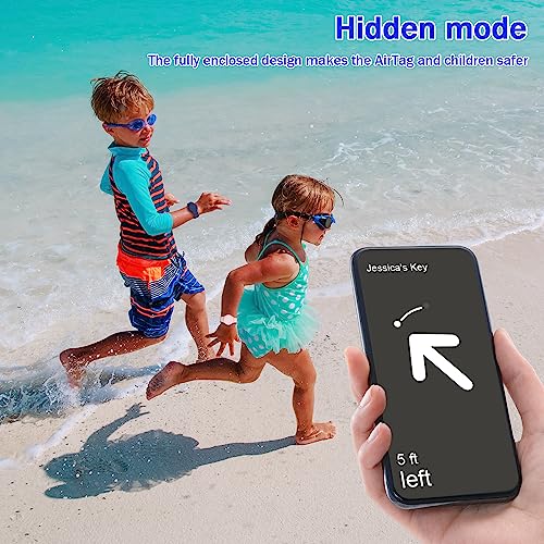 R-fun Waterproof for Air Tag Bracelets [2 Pack] Compatible with Apple Air Tag Finders with Soft Silicone,Anti Lost GPS Item Finders Case Cover,Night Blue/Pink - Image 4