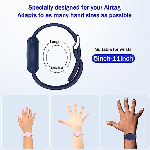 R-fun Waterproof for Air Tag Bracelets [2 Pack] Compatible with Apple Air Tag Finders with Soft Silicone,Anti Lost GPS Item Finders Case Cover,Night Blue/Pink - Image 5