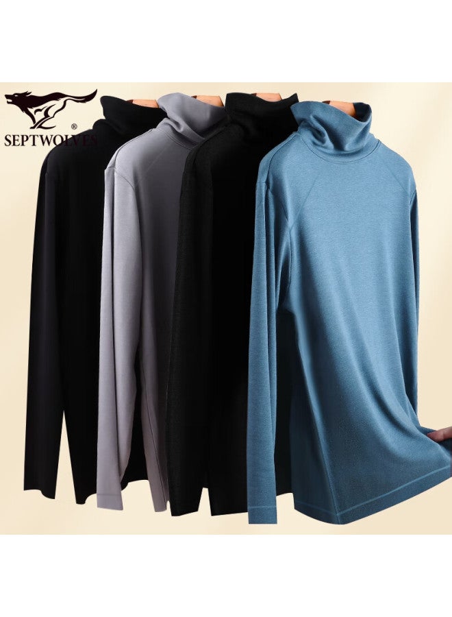 Septwolves Men's Autumn Undershirt, Pure Cotton Mid-high Collar Base Layer, Fashionable Korean Style Slim-fit Top, Quick-get Warm Underwear - Image 1