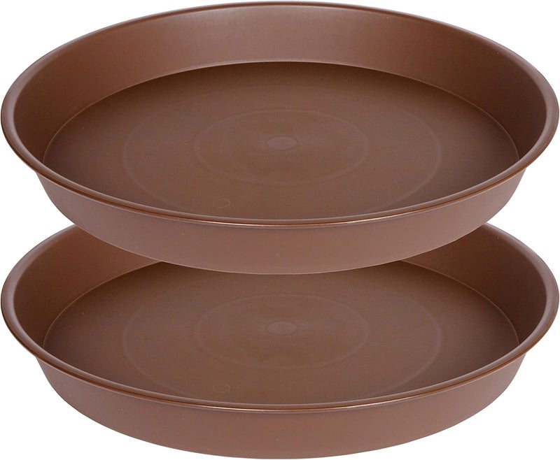 Bleuhome 2 Pack of 8 inch Plant Saucer Clear, Heavy Duty Plastic Plant Water Tray 8 inch Round, Flower Plant Saucers for Indoors No Holes, Plant Dishes Saucer for Planter 7"/8" (8", Chocolate) - Image 1