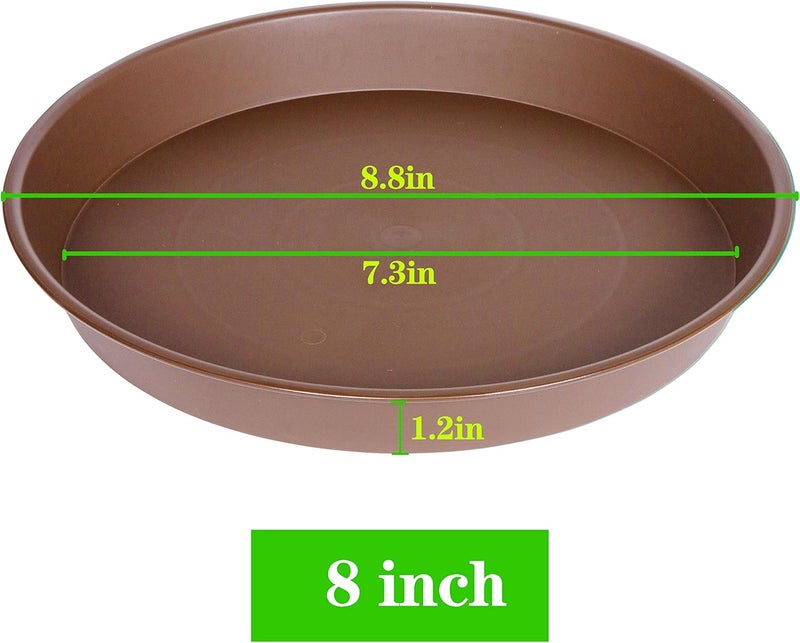 Bleuhome 2 Pack of 8 inch Plant Saucer Clear, Heavy Duty Plastic Plant Water Tray 8 inch Round, Flower Plant Saucers for Indoors No Holes, Plant Dishes Saucer for Planter 7"/8" (8", Chocolate) - Image 2