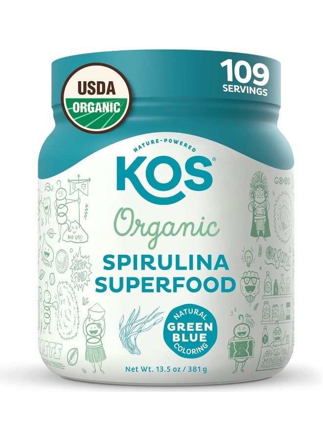 كيه أو إس مسحوق سبيرولينا - سبيرولينا زرقاء خضراء نقية غير مشعة - غنية بالبروتين والفيتامينات ومضادات الأكسدة والألياف - مسحوق سوبر فود أزرق أخضر، 13.5 أونصة، 109 حصص 13.5 أونصة - Image 1