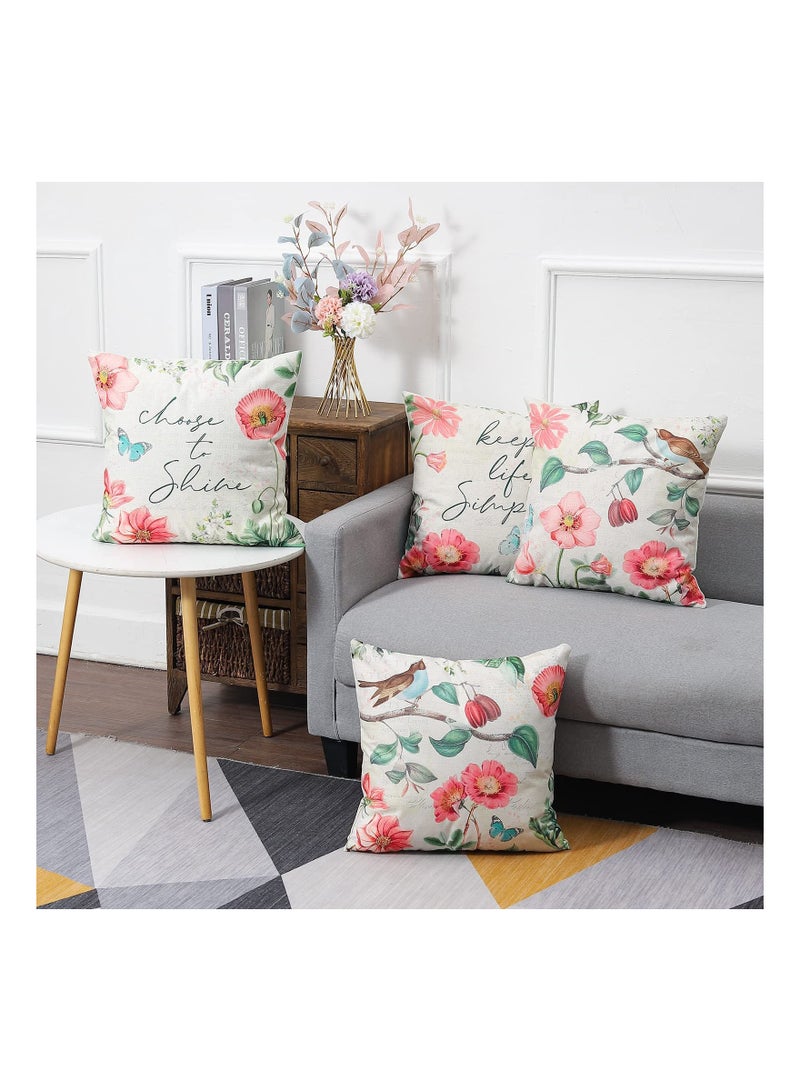 SYOSI Throw Pillow Covers, Set of 4 Spring Flower Pillow Covers Linen Decorative Pillow Cases for Sofa Couch Living Room Outdoor (45 * 45 cm, Pink Flower)  - Image 3