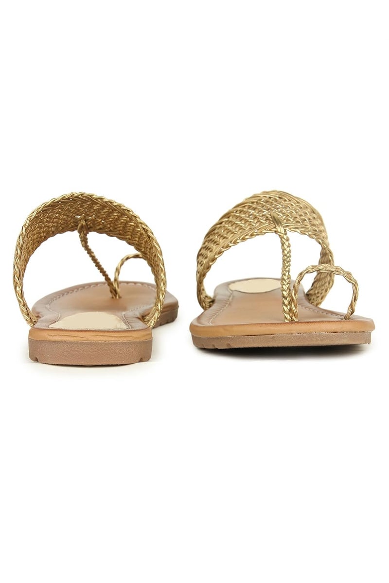Shoetopia صنادل كولهابوري أنيقة للنساء (يورو 41، ذهبي) - Image 5
