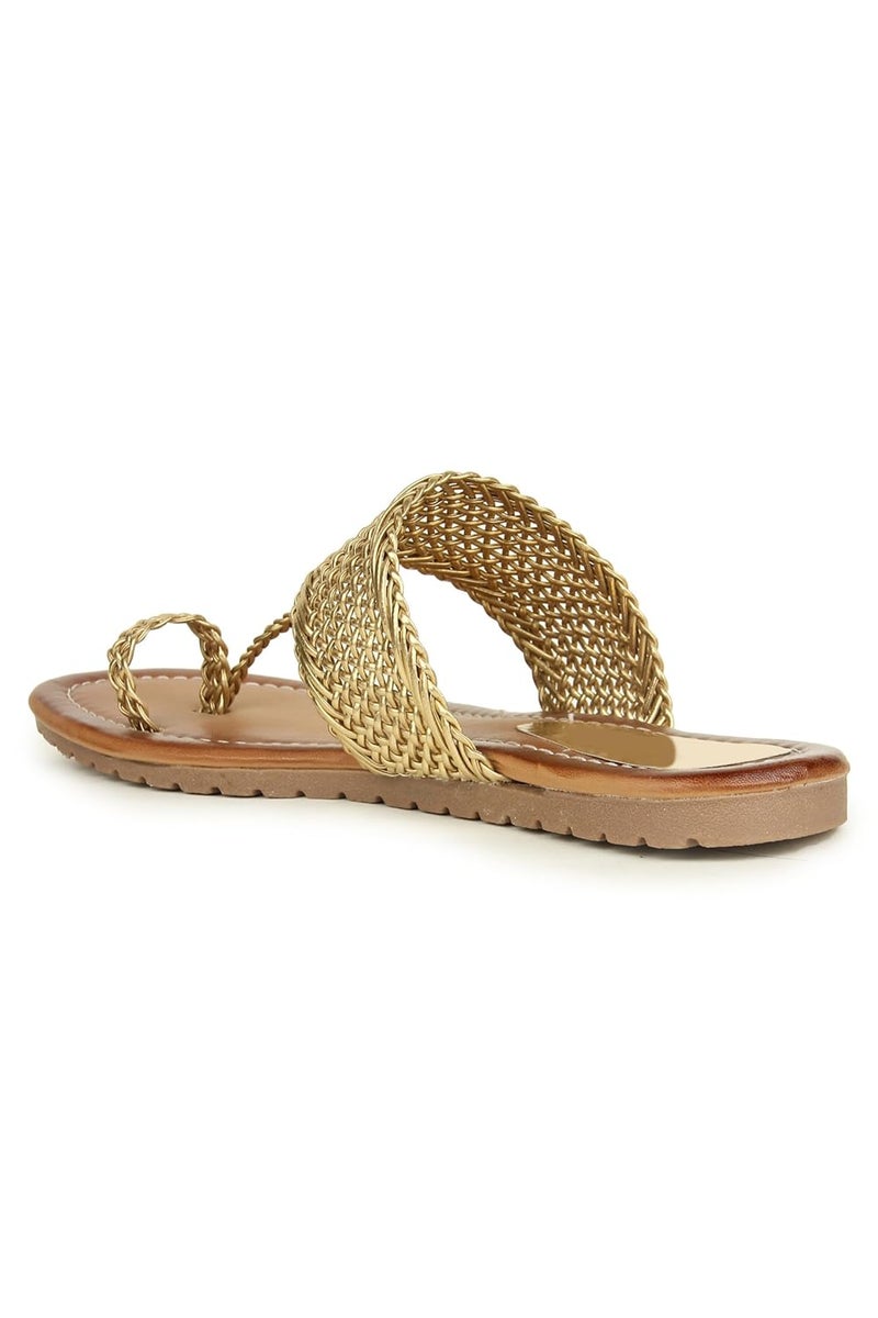 Shoetopia صنادل كولهابوري أنيقة للنساء (يورو 41، ذهبي) - Image 4