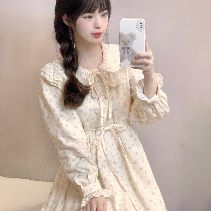 Japanese Sweet Cardigan and Floral Dress Set Single piece dress [focus on shops to send small gifts]]
