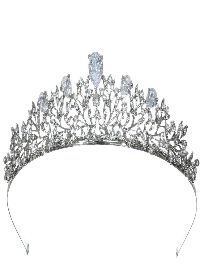 SAMKY Elegant Rhodium Plated CZ Crystal Flower Meadow Tiara Bridal Crown T1269 - Image 1