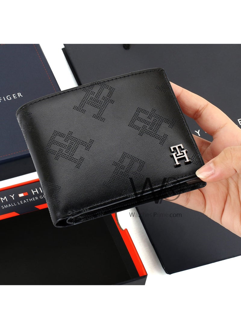 Tommy Hilfiger Denim Tommy Hilfiger Men's TH Logo Genuine Leather Wallet - Black - Patterned - Image 2