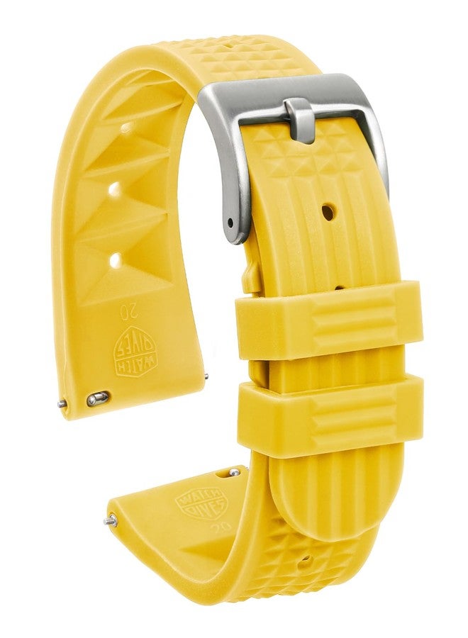 watchdives Rubber Waffle Watch Band, Soft Rubber Watch Strap Waterproof Replacement Dive Watchbands with Two Fixing Loops for Men & Women (Yellow-Fast Release, 22mm) - Image 1