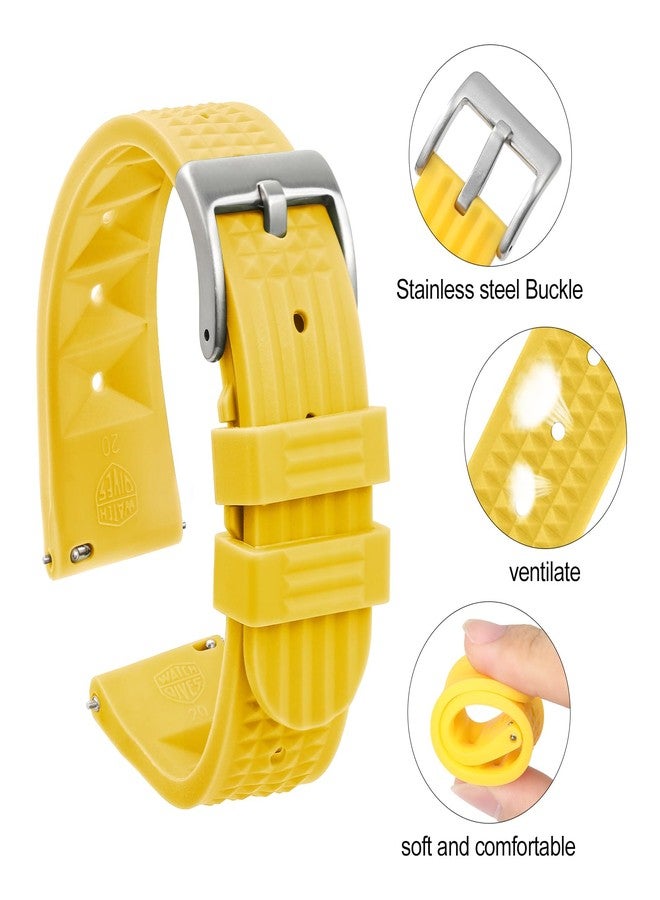 watchdives Rubber Waffle Watch Band, Soft Rubber Watch Strap Waterproof Replacement Dive Watchbands with Two Fixing Loops for Men & Women (Yellow-Fast Release, 22mm) - Image 4