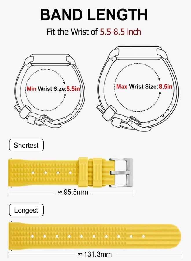 watchdives Rubber Waffle Watch Band, Soft Rubber Watch Strap Waterproof Replacement Dive Watchbands with Two Fixing Loops for Men & Women (Yellow-Fast Release, 22mm) - Image 5