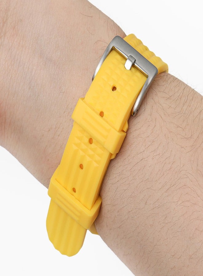 watchdives Rubber Waffle Watch Band, Soft Rubber Watch Strap Waterproof Replacement Dive Watchbands with Two Fixing Loops for Men & Women (Yellow-Fast Release, 22mm) - Image 3