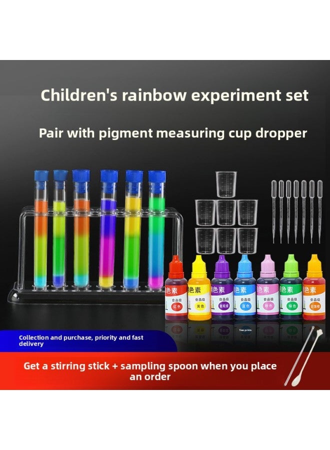 Pigment Children's Experiment Rainbow Suit Color Change Scientific Test Tube Rack Ternary Color Kindergarten Teaching Aids-Specification:Rainbow Experiment Set [contains 10ml Of 7-color Pigments, Red Test Tube Rack, Test Tube Stoppers In Random Colors]