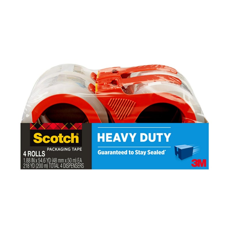 Scotch  Scotch Heavy Duty Shipping and Moving Packing Tape, Clear, Packing and Moving Supplies, 1.88 in. x 54.6 yd., 4 Tape Rolls with 4 Dispensers  - Image 1