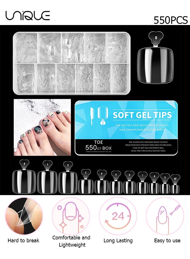 Unique 550 Pieces Square False Toenails Set - 11 Sizes Square Toenails - Full Cover Acrylic Press on False Nail Tips No Trace for Beginners and Professional Home Salon DIY Nail Art - Image 1