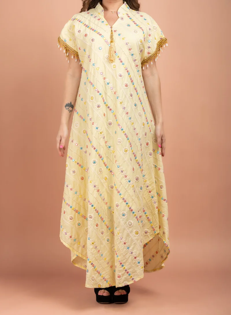 IKKXA Embroidered Modern Jalabiya CJ1010 Yellow