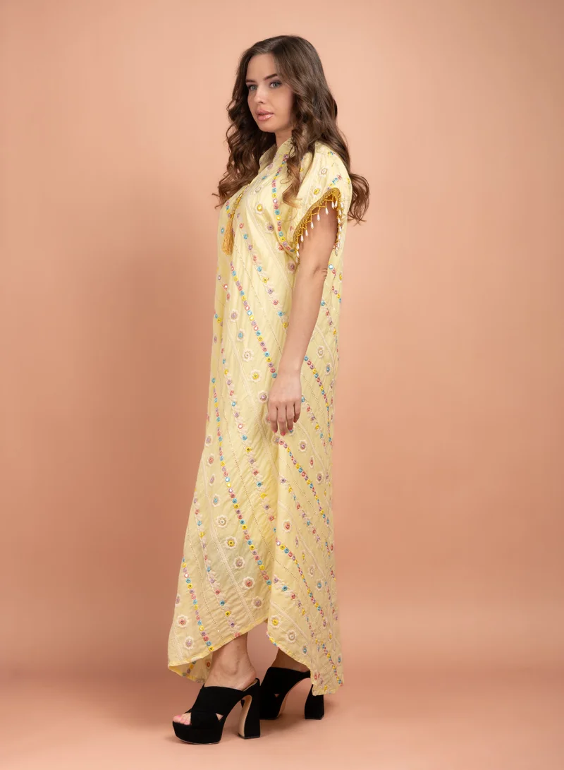 IKKXA Embroidered Modern Jalabiya CJ1010 Yellow