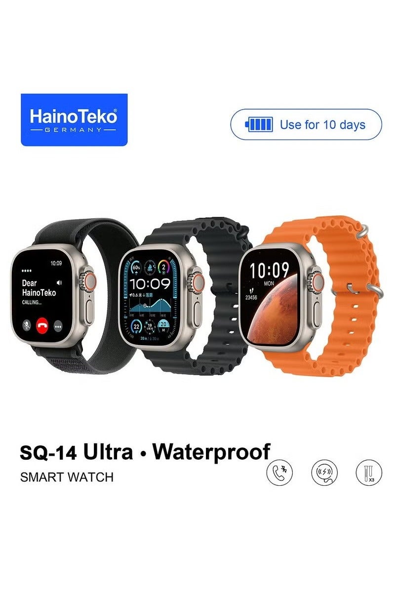 Haino Teko Haino Teko SQ-14 Ultra Smartwatch – AMOLED Display, Waterproof, 10-Day Battery, 3 Interchangeable Straps, Unisex Silver Design - Image 1