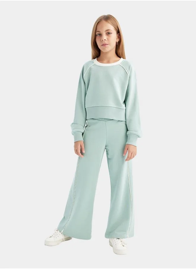 DeFacto Solid Raglan Sleeve Sweatshirt & Wide Leg Joggers Set