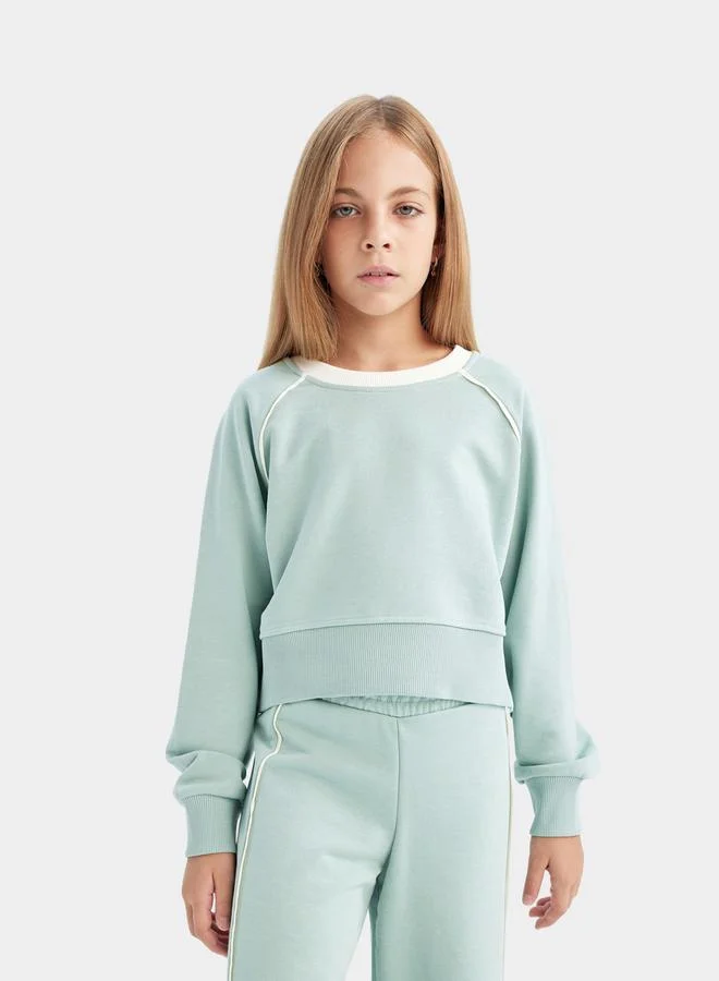 ديفاكتو Solid Raglan Sleeve Sweatshirt & Wide Leg Joggers Set by Styli