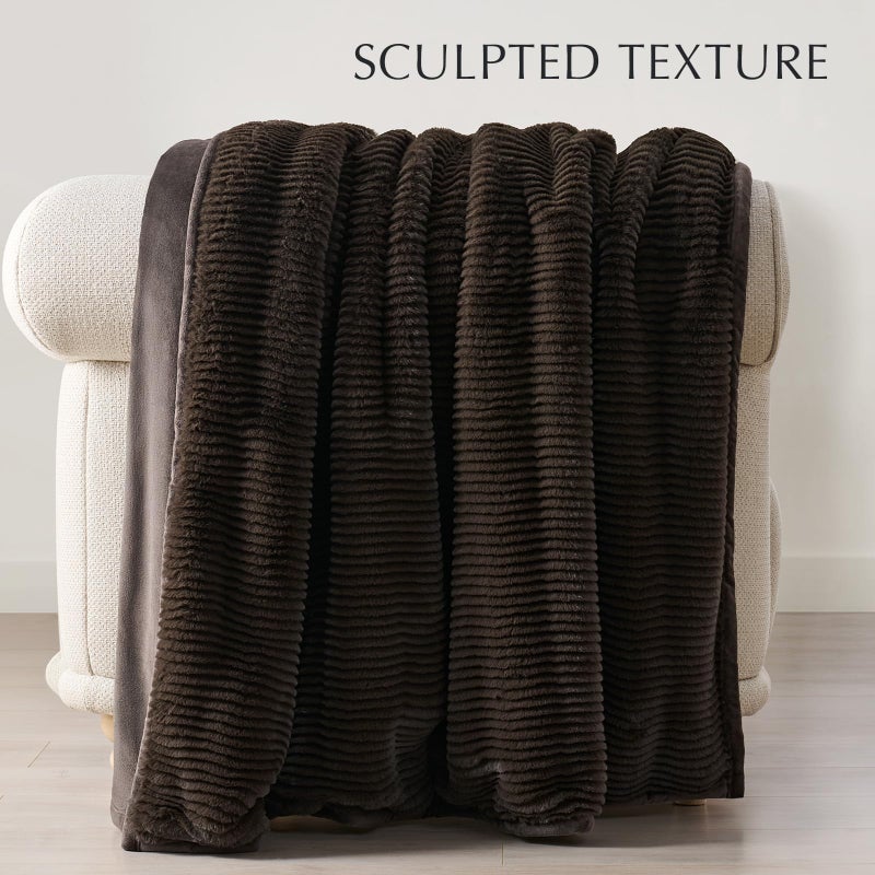 EVERGRACEHOME Ultra Soft Faux Fur Throw Blanket for Couch, Luxury Sculpted Texture Faux Rabbit Fur Blanket for Bed, Fluffy Thick Plush Warm Fuzzy Throw, 920GSM (Dark Brown, 60''x80'') - Image 2