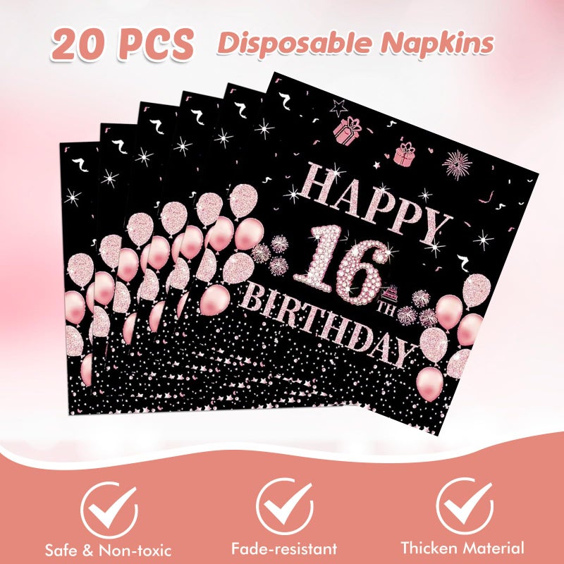 Juhap 16th Birthday Decorations for Girls Her, Rose Gold Happy 16 Years Old Birthday Party Supplies Including 20 Plates 20 Napkins 16 Girl Birth Tableware for Sweet Teenager Party - Image 4