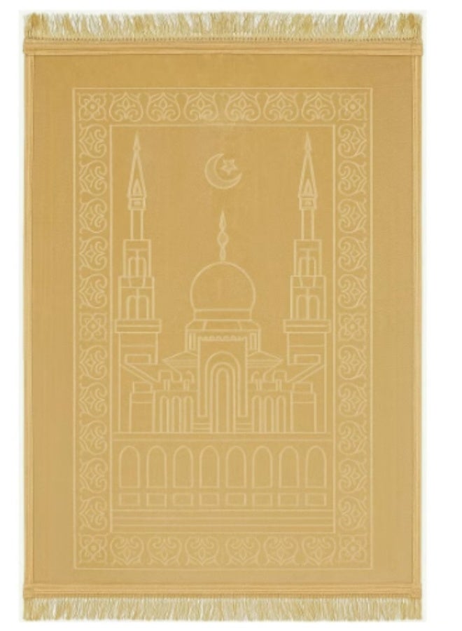 Beige velvet prayer rug, 80x120 cm roll-up mat - Image 1