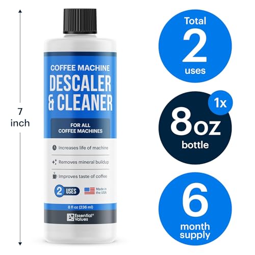 Essential Values Descaling Solution (8 fl oz / 236 ml) – Coffee Maker Cleaner for Nespresso, Keurig, Breville & More – Works on All Machines & Espresso Makers – Made in USA - Image 3