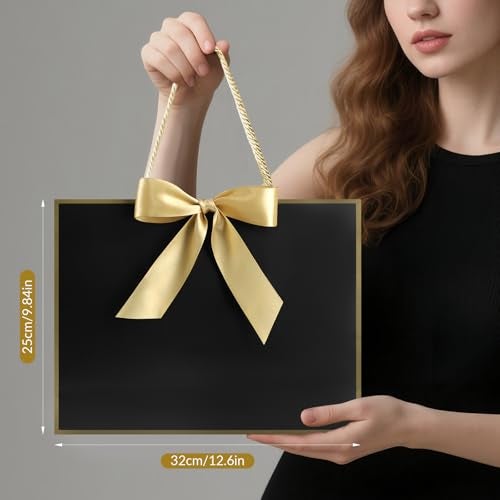 JMANNI Gift Bags with Handles 13 Medium Gift Bag for Presents 1 Pcs Bags with 2 Tissue Paper and 1 Cards for Graduation Baby Shower Wedding Fathers Day Mothers Day Birthday Party GoldenBlack - Image 3