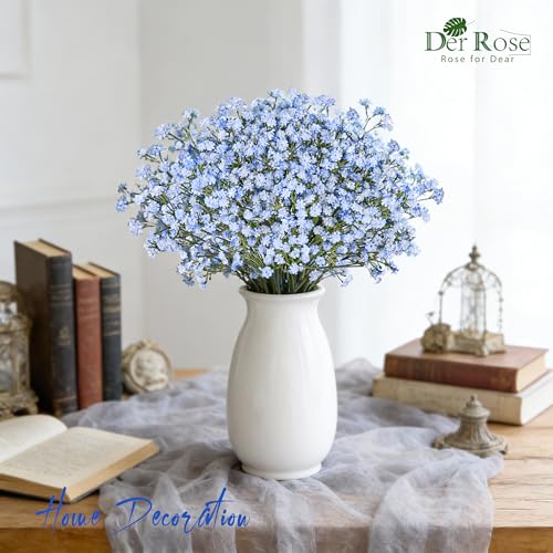 Der Rose 12PCS 21 Blue Babys Breath Artificial Flowers Dreamy DIY Faux Floral Arrangements for Home Kitchen Table Wedding Centerpieces Decor - Image 3
