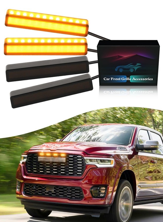 OKLSG LED Grill Lights for Dodge Ram 2025 2024-2019 Grille Raptor Lights Ram 1500 2500 3500 Accessories Front Grille Trims,4pcs (Yellow) - Image 1