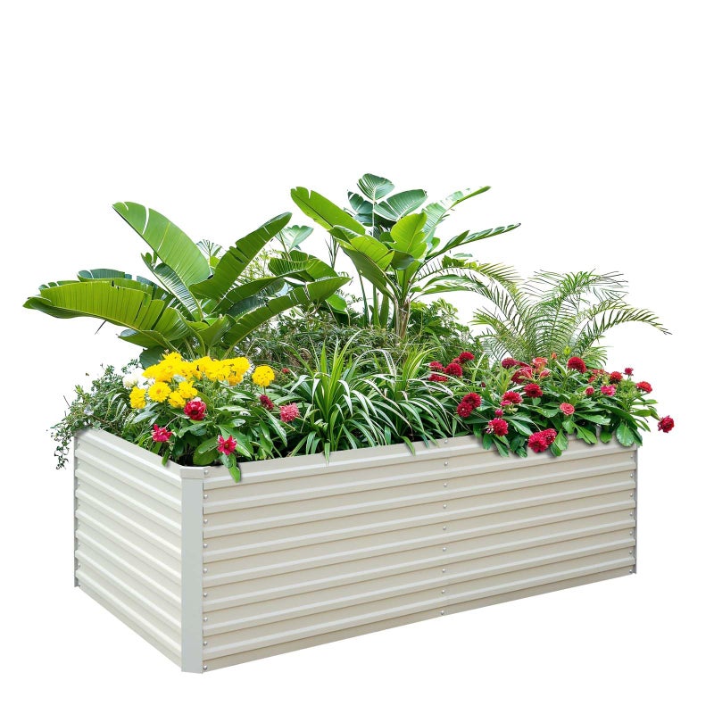 BUTUNITA Raised Garden Bed 6x3x2ft Galvanized Raised Garden Beds Outdoor for Vegetables Flowers Herbs Steel Large Deep Planter Box Tall Raised Garden Bed with 3ftx30ft Weed Barrier Fabric and Glove Beige 