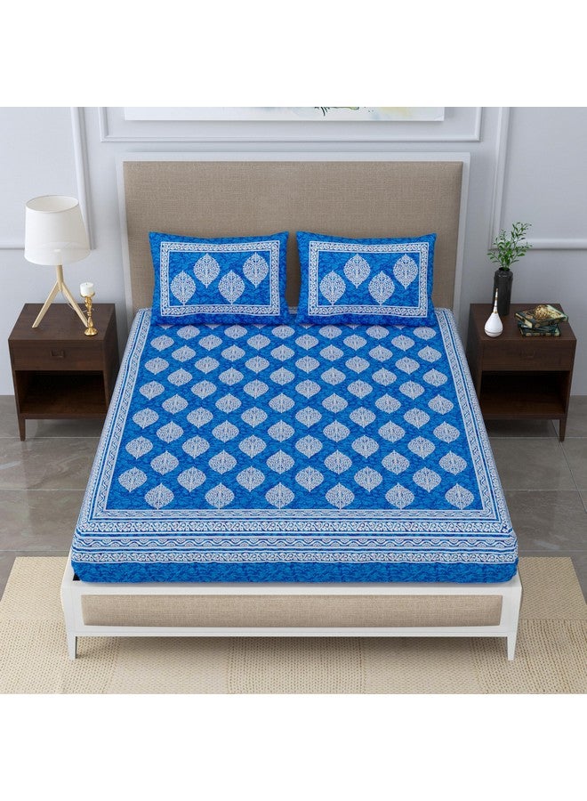 SheetKart 144 TC Cotton Printed Jaipuri Double Bedsheet with 2 Pillow Covers, Sapphire Blue - Image 5