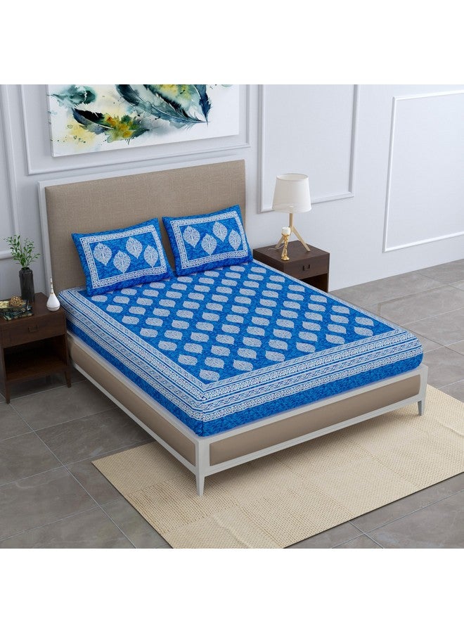 SheetKart 144 TC Cotton Printed Jaipuri Double Bedsheet with 2 Pillow Covers, Sapphire Blue - Image 4