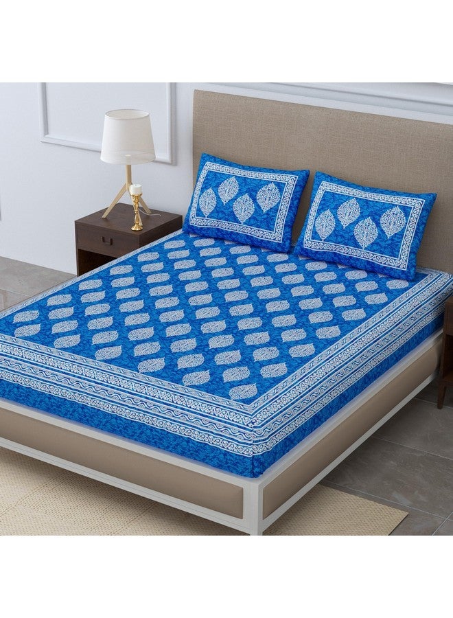 SheetKart 144 TC Cotton Printed Jaipuri Double Bedsheet with 2 Pillow Covers, Sapphire Blue - Image 3