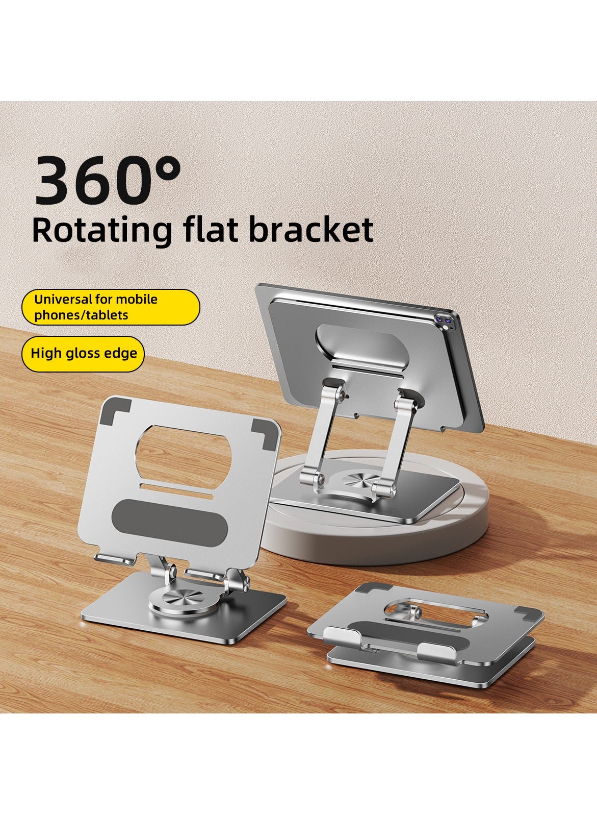 YZMA GLOBAL 360° Rotating Aluminum Alloy iPad & Tablet Phone Stand – Foldable Adjustable Holder for iPad, Tablets, Smartphones, and Laptops – Universal Desk Mount Compatible with 4 to 12.9 Inch Devices – Heavy Duty Base, Heat Dissipation Design – Silver Grey
